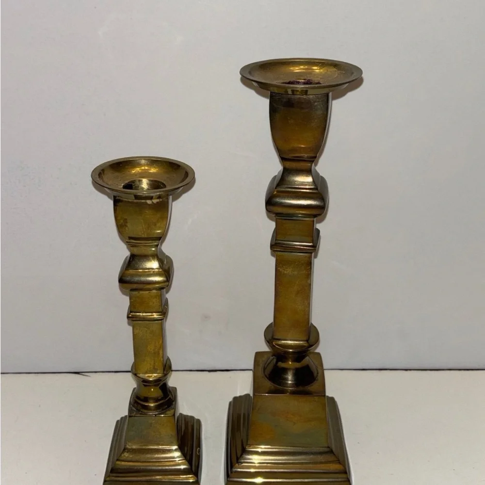 Pair of 2 vintage solid brass candle holders